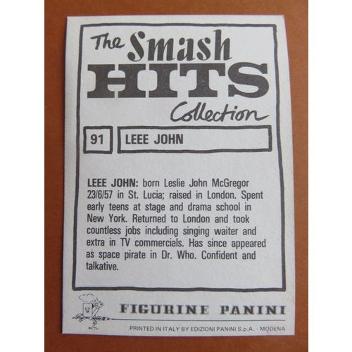 Smash Hits 1984 Panini Sticker No 91 Leee John