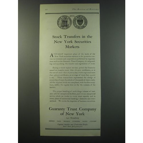 1930 Guaranty Trust Company of New York Ad - Stock transfers in the New York