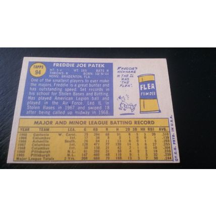 1970 Topps Card # 094 Fred Patek Very Good-Excellent (4) Pittsburgh Pirates
