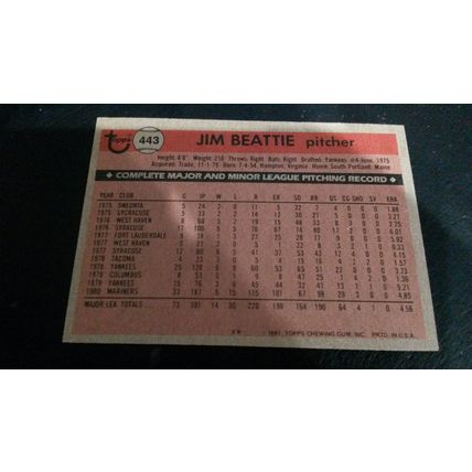 1981 Topps Card # 443 Jim Beattie Very Good-Excellent (4) Seattle Mariners