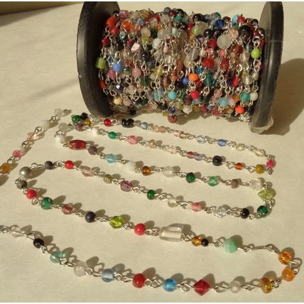 Multi Color Beaded Rosary Chain 1 Yard Jewelry Making Crafting bdc04