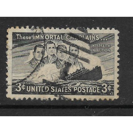 USA 1948 THE FOUR CHAPLINS AND LINER DORCHESTER 3c BLACK SG 953 FINE USED