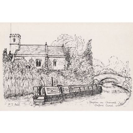 Shipton On Cherwell Oxford Barge Canal Sketch Painting Postcard