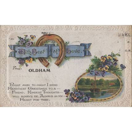 Kind Love Thoughts From Oldham Ship Lancs Old Greetings Postcard
