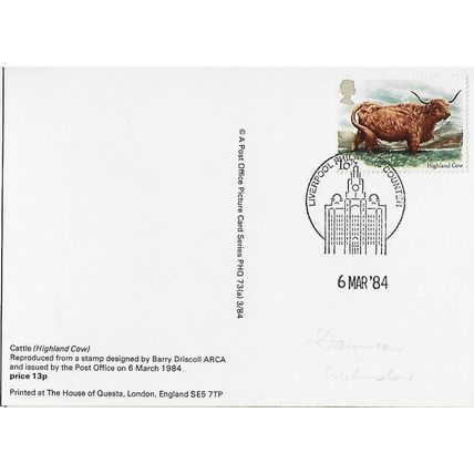 GB 1984 March PHQ FDC Cattle 16p Liverpool special pm