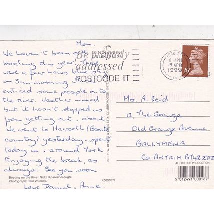 River Nidd Knaresborough Postcard posted 1999 VGC