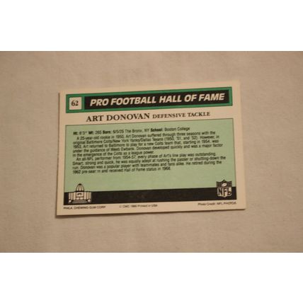 Art Donovan 1990 Swell Pro Football Hall of Fame NO. 62