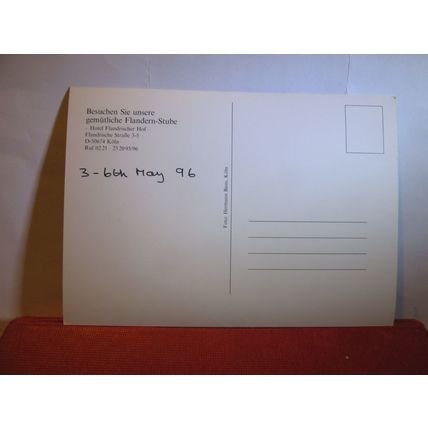 HOTEL FLANDRISCHER HOF, KOLN, GERMANY unused postcard #
