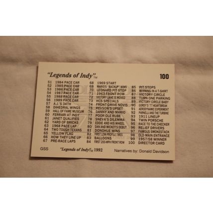 1992 G.S.S Legends of Indy NO. 100 DIRECTOR CARD
