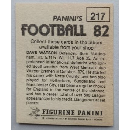 Panini Football 82 Dave Watson Southampton #217