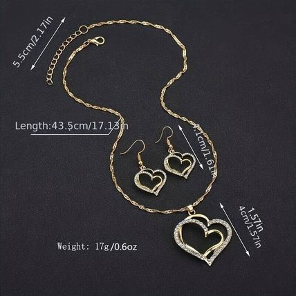 Set Of 3 Beautiful Double Hollow Hearts Jewelry Set With Necklace & Earrings