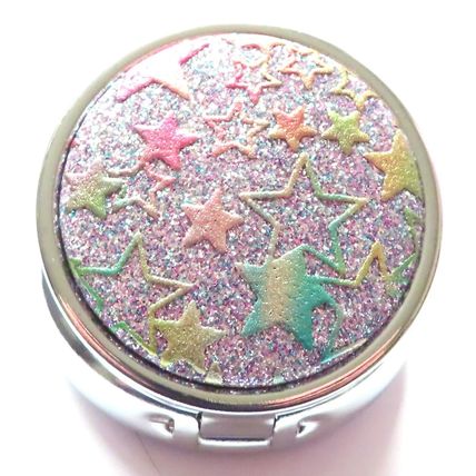 Glitter Stars Pill Box Round Pink and Blue Stars 2 CM Christmas Gift Storage