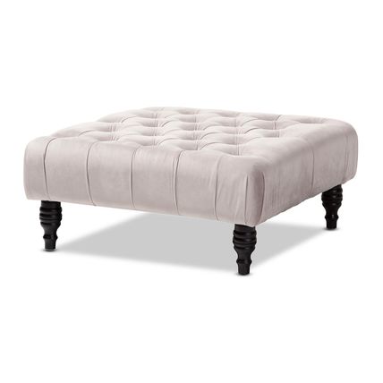 Royal Blue / Slate Gray Velvet Square Tufted Cocktail Ottoman Coffee Table 35.3"