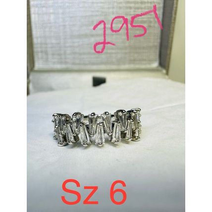 Ring Bomb Party Sz6 RBP Abstract Cluster of Colorless Gems on Rhodium P Band