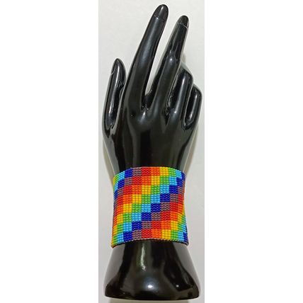 Traditional Huichol Art. Mexico Glass Seed Beads Bracelet. Crazy Waves 9
