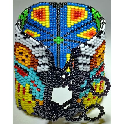 Traditional Huichol Art. Mexico Glass Seed Beads Bracelet. Floral Motives 13