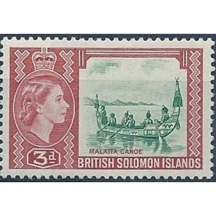 British Solomon Islands QEII 1956 3d Blue Green & Red Mounted Mint MM SG87 stamp