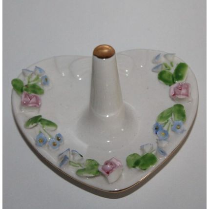 Cute Ring Holder Ear Ring Dish Heart Shaped Gift Floral Design Jewelry Trinket