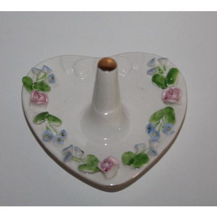 Cute Ring Holder Ear Ring Dish Heart Shaped Gift Floral Design Jewelry Trinket