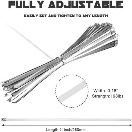 500 Pack of Stainless Steel Metal Zip Ties (Heavy Duty 11.8" Long & 200Lb Streng