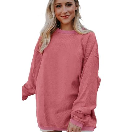 Strawberry Pink Ribbed Corded Oversized Sweatshirt