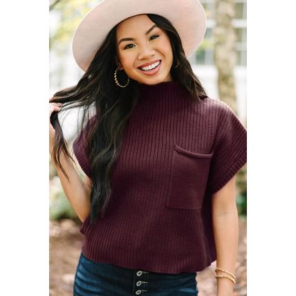 Mineral Red Patch Pocket Ribbed Knit Short Sleeve Sweater