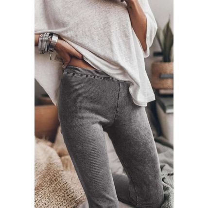 Dark Grey Vintage Wash Ribbed Leggings