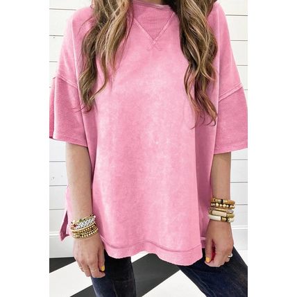 Strawberry Pink Mineral Wash Exposed Seam Drop Shoulder Oversized Tee