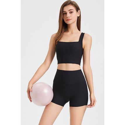 Black Back Cross Waistband Yoga Shorts
