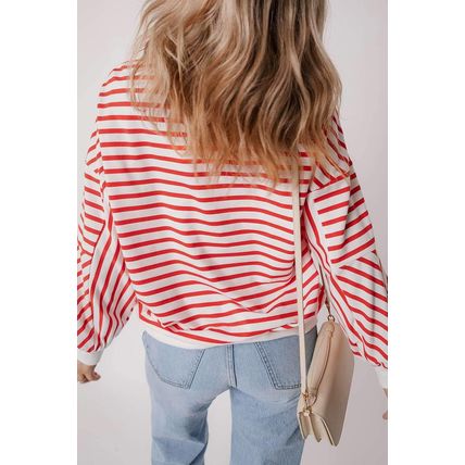 Orange Stripe Drop Shoulder Crew Neck Loose Sweatshirt