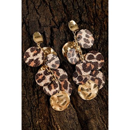 Chestnut Leopard Alloy Disc Stud Dangle Earrings