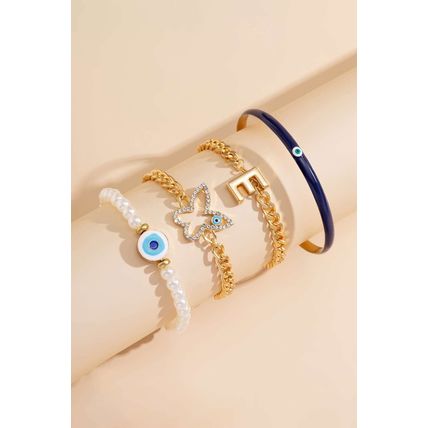 Gold 4pcs Pearled Chain Bracelet Set