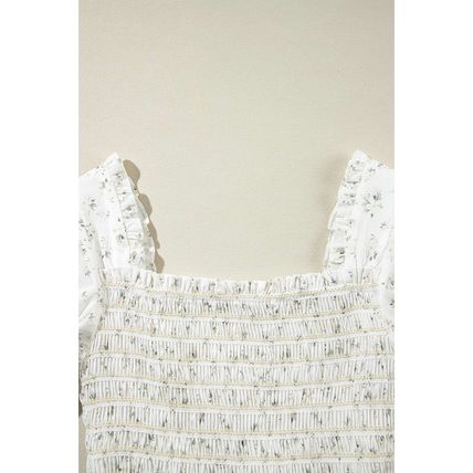 White Boho Floral Smocked Wide Leg Short Puff Sleeve Jumpsuit