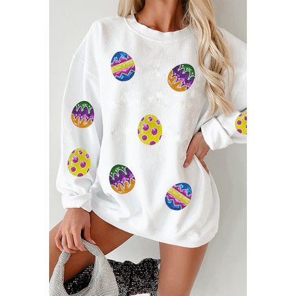 White Easter Egg Corded Oversized Sweatshirt