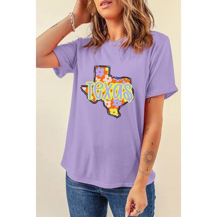 Wisteria TEXAS Flower Print Crew Neck T Shirt