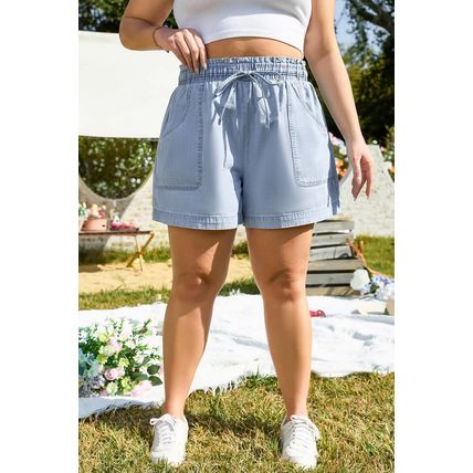 Beau Blue Pocketed Drawstring High Waist Plus Size Denim Shorts