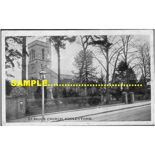 Addlestone 1917 St Pauls Church, Mailbox in wall, Surrey postcard