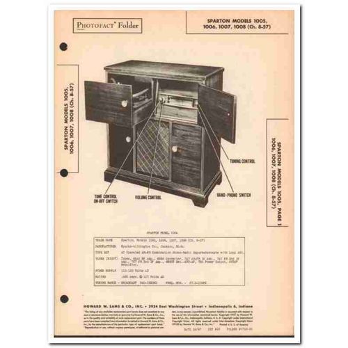 sparton model 1005 1006 1007 1008 am fm phono sams photofact manual