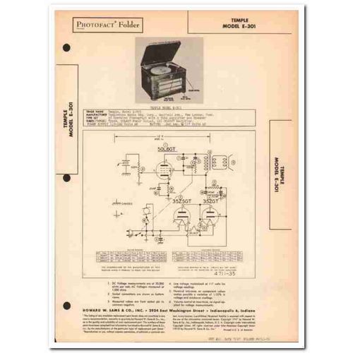 temple model e-301 phonograph 3-tube amplifier sams photofact manual