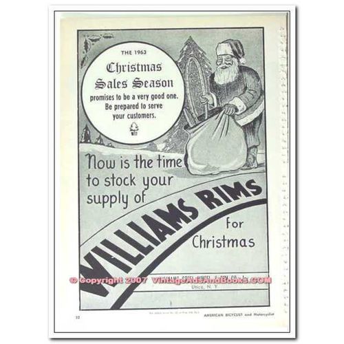 WILLIAMS STEEL WHEEL AND RIMS CORP 1963 Christmas bicycle vintage ad
