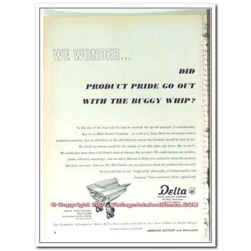 DELTA ELECTRIC CO 1963 Product Pride Twin Falcon bike light vintage ad