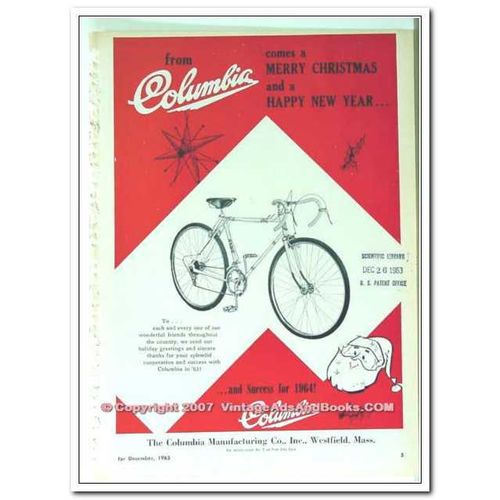 COLUMBIA MANUFACTURING COMPANY 1963 bicycle Merry Christmas vintage ad
