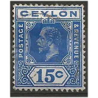 Ceylon 1912 SG311 15c Deep Bright Blue Very Fine Used . .. .