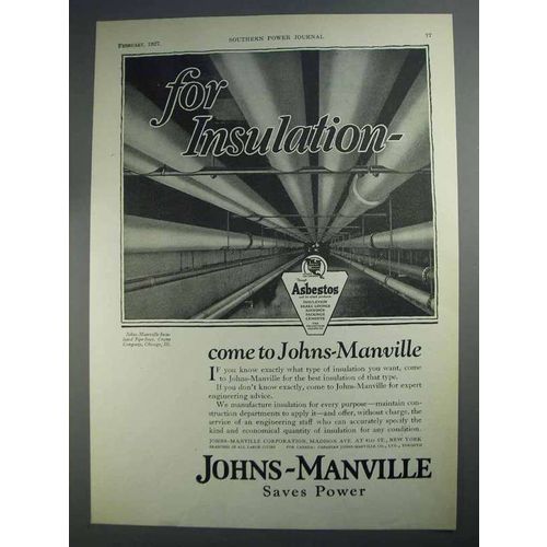 1927 Johns-Manville Insulation Ad - For Insulation