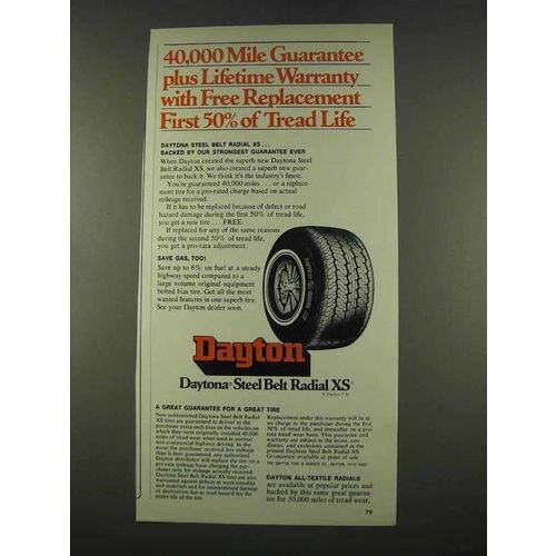 1974 Dayton Daytona Steel Belt Radial XS Tire Ad