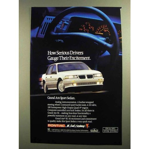1991 Pontiac Grand Am Sport Sedan Ad - Gauge Excitement