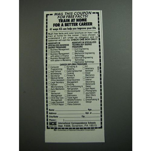 1989 International Correspondence Schools Ad - Mail this coupon for free facts!