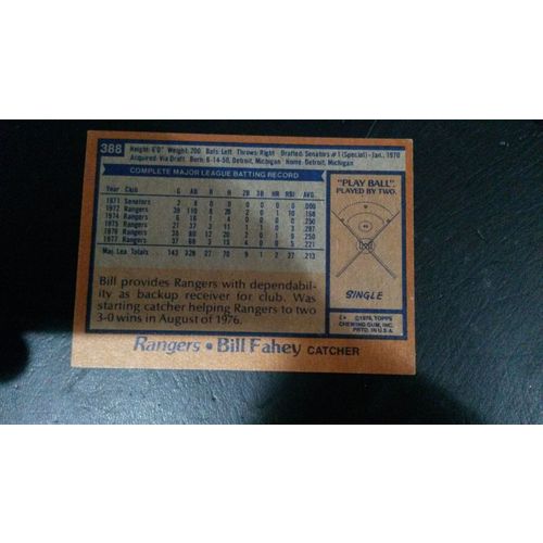 1978 Topps Card # 388 Bill Fahey Autograph 201610031150 Texas Rangers