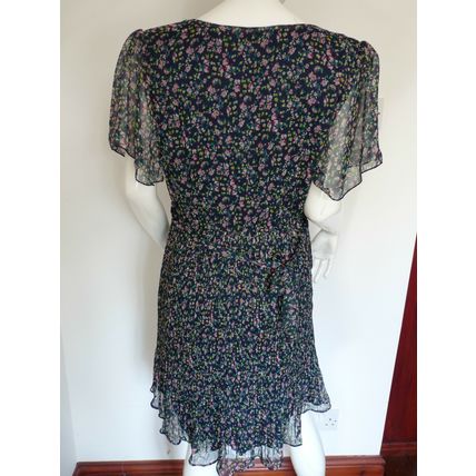Pepper Tree Womens Blue Floral Pleated V Neck Dress Various Sizes