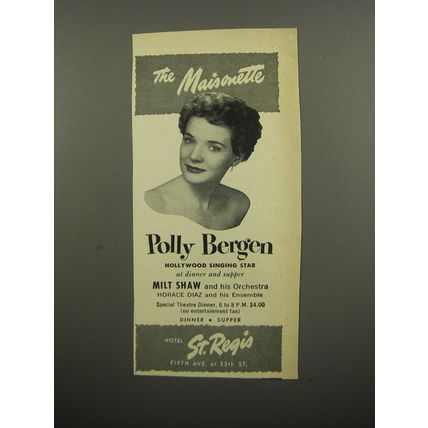 1951 Hotel St. Regis Ad - The Maisonette Polly Bergen
